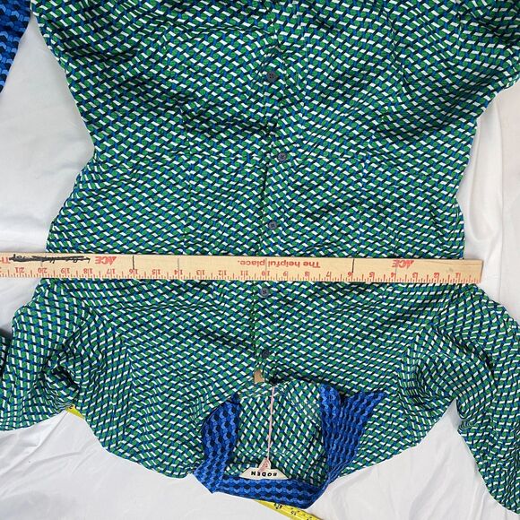 Boden NWT Kate Satin Green Geo Daze Long Sleeve Midi Shirt Dress Size 12 Office - Picture 16 of 16